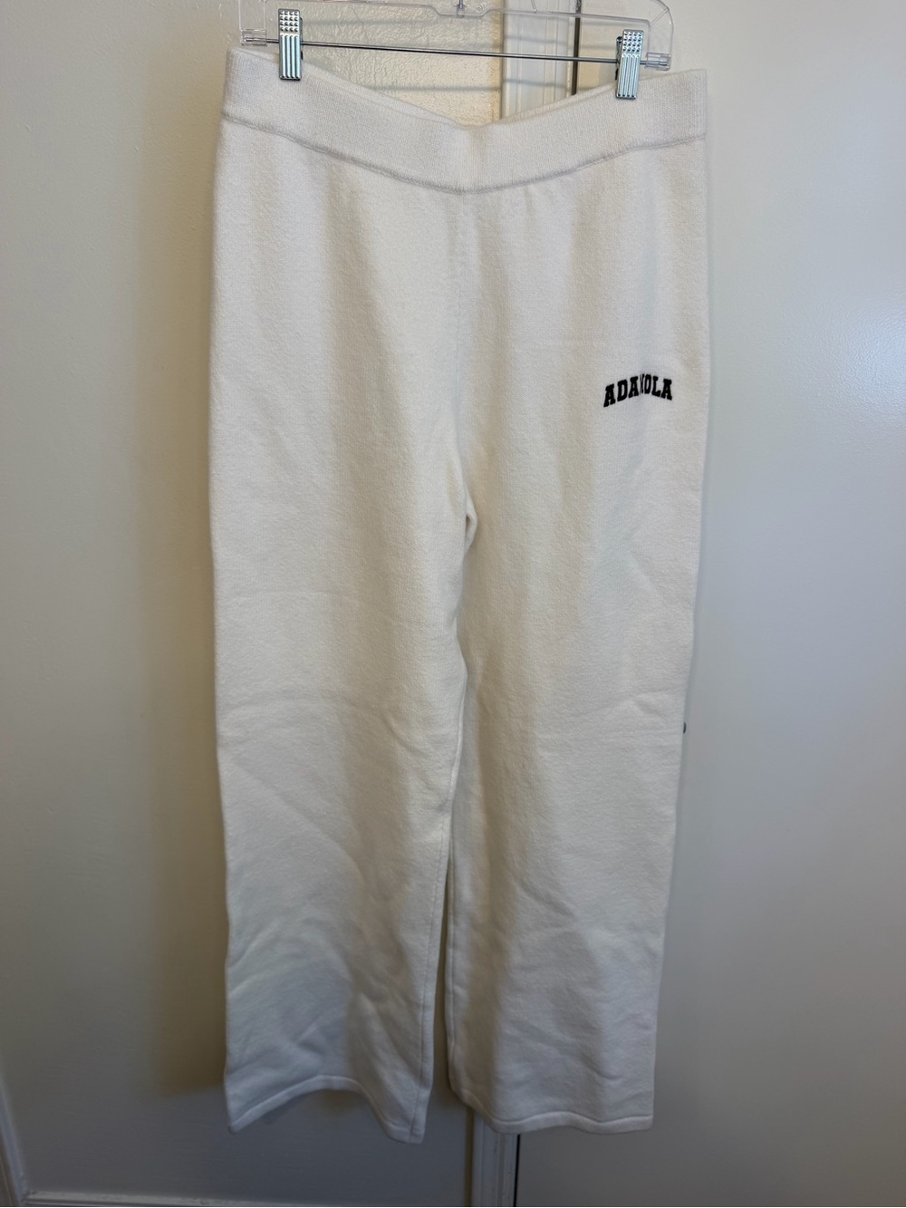 NWT Adanola Varsity Knit Straight Leg Sweatpants Cream with Brown Logo XL Tall